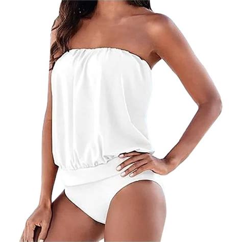 Maillot De Bain Shorty Femme Sans Bretelles Blanc Casual Bikini Sexy Grande Taille Monokini