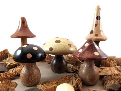 Wooden Handmade Dotty Mushrooms
