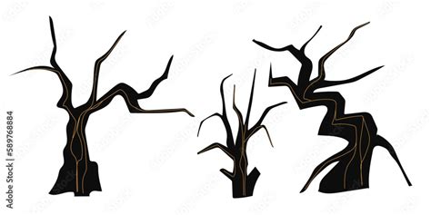 Dead Tree Vector Set Spooky Autumn Bark Dry Naked Branch Silhouette Scary Halloween Forest