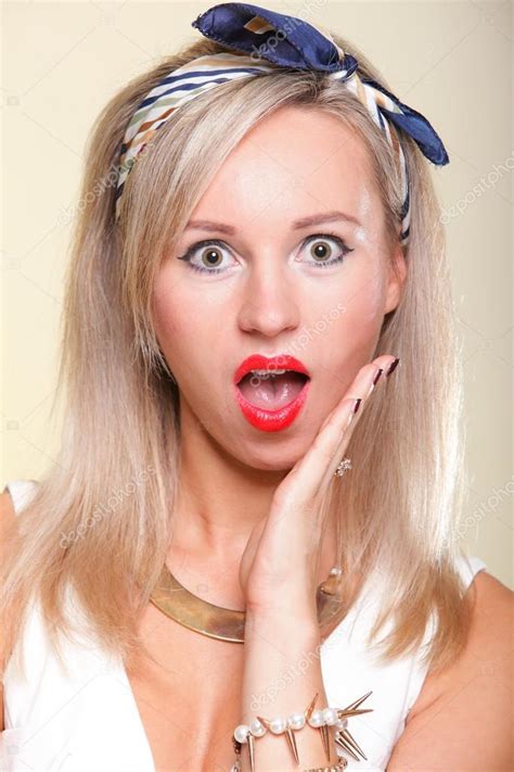 Beautiful Sexy Woman Blonde Surprised Housewife Stock Photo By Voyagerix 16076791