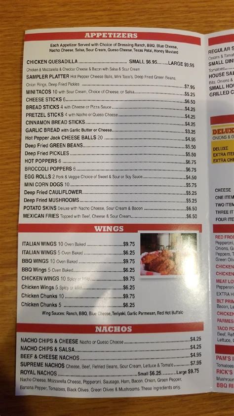 Menu at Red Front Inn pizzeria, New Paris