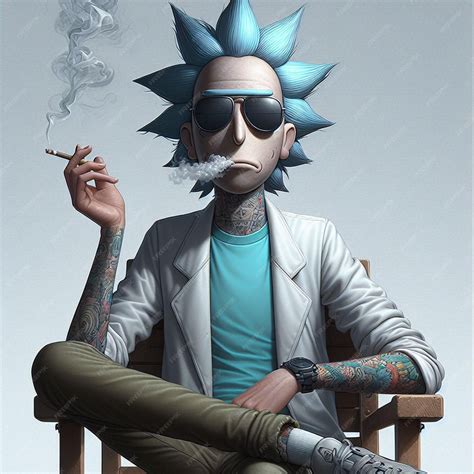 Premium Photo Gray Background Rick From Rick And Morty Teenager Sitting Smoking In A Chair