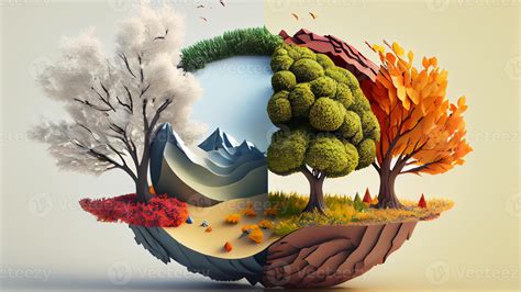 Four seasons with spring, summer, autumn, winter. tree beautiful for