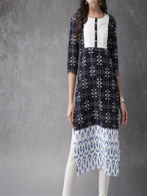 Buy Anouk Women Navy And White Printed Straight Kurta Kurtas For Women