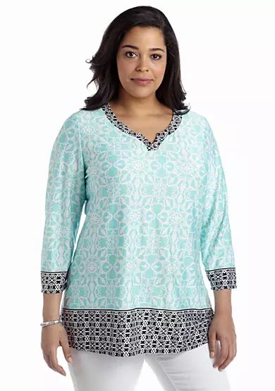 Kim Rogers® Plus Size Printed Split Neck Tunic Top Belk