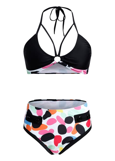 Rainbow Color Polka Dot High Waist Bikini Set Modlily USD 9 98