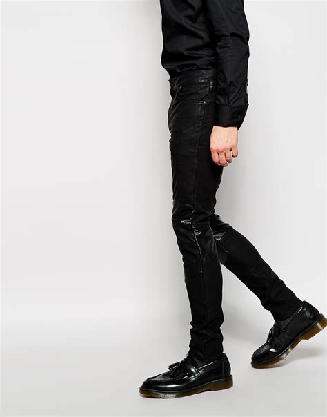 Lyst Asos Super Skinny Jeans In Leather Look In Black For Men