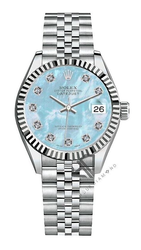 Damen Mm Rolex Datejust Ss Jubilee Baby Blau Mop Diamant Zifferblatt