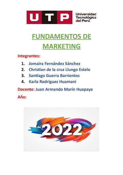 Fundamentos DE Marketing S FUNDAMENTOS DE MARKETING Integrantes 1