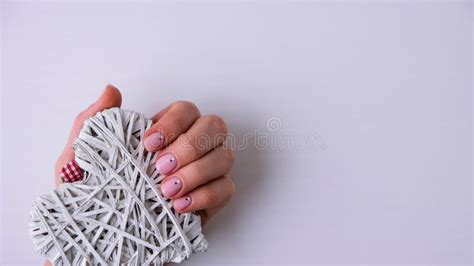 Healthy Woman S Hands With Heart Decoration Nude Nails Clean Skin Soft Light Good For