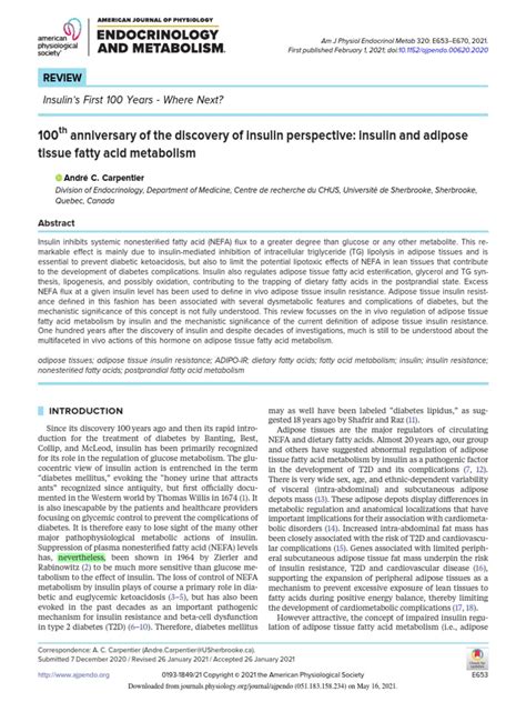 100th Anniversary Of The Discovery Of Insulin Perspective Insulin And