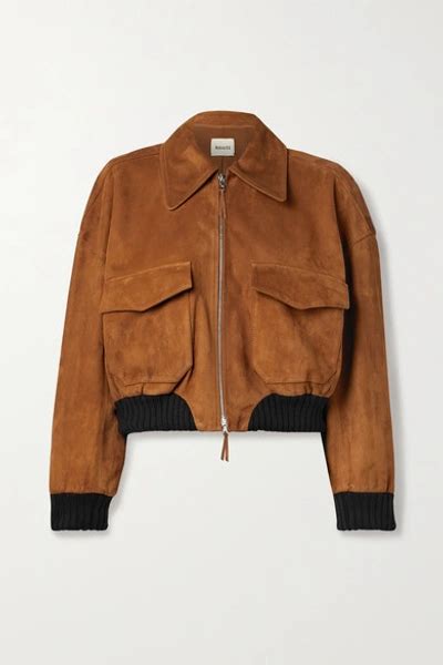 Khaite Larissa Cropped Stretch Wool Trimmed Suede Bomber Jacket In