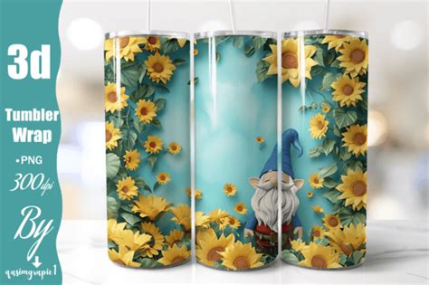 Gnome And Sunflowers 20oz Tumbler Wrap Graphic By Qasimgraphic1 · Creative Fabrica