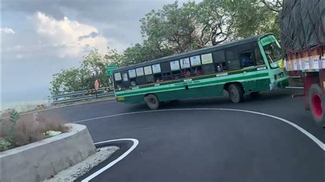 Dhimbam Ghat Road Lorry Vs Tnstc Bus Turning Sameway Hairpin Bend Youtube