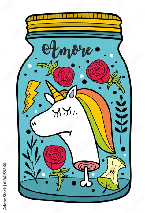Dead Unicorn Head In The Jar Stock Vector Adobe Stock