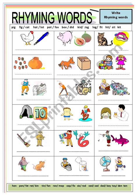 Rhyming Words Esl Worksheet By Jhansi