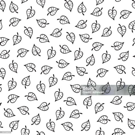 Hand Drawn Doodle Leaves Floral Seamless Pattern Black And White Floral