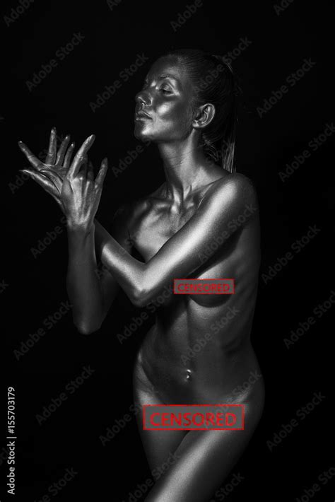 Naked Body In A Silver Body Painting Stock Photo Adobe Stock