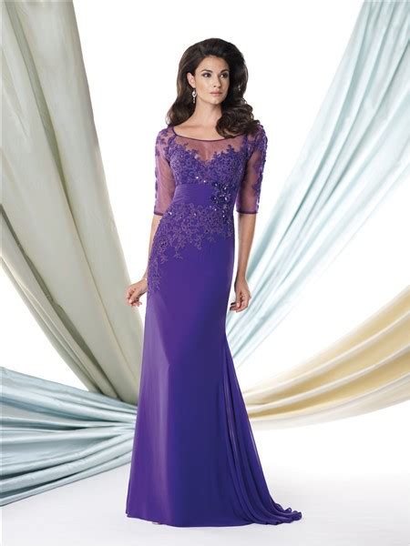 Mermaid Illusion Neckline Purple Chiffon Lace Beaded Mother Of The