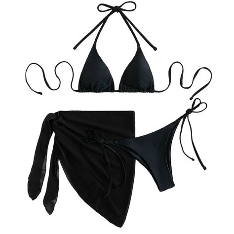 BIKINI set 3 món tam giác basic kèm khăn quấn HÌNH THẬT Shopee Việt Nam