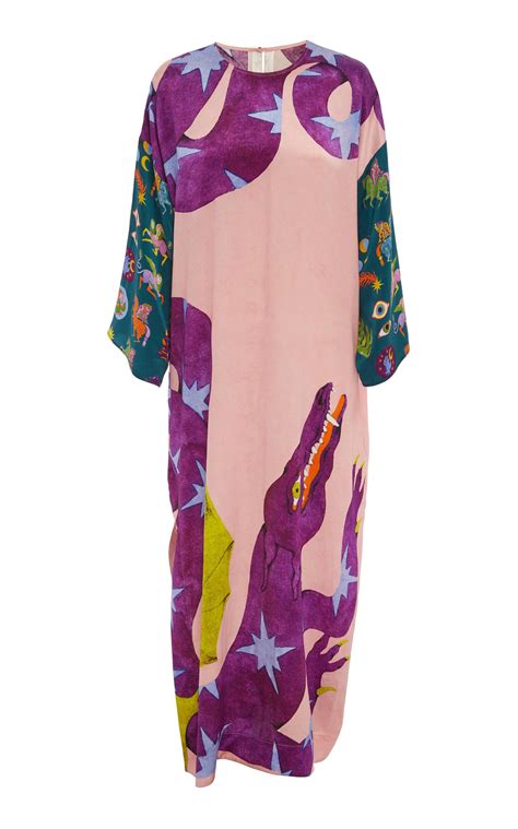 Al Mais Superhero Snake Printed Silk Satin Midi Dress In Pink Lyst