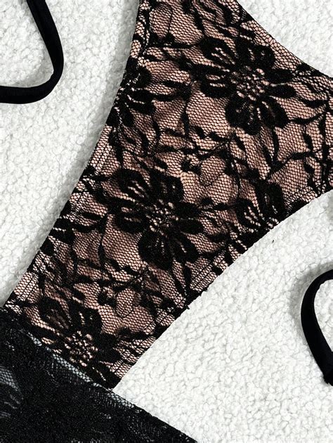 Summer Pcs Black Sexy Lace Flounce Mini Skirt Triangle Cup Bra G String Bikini Set Shein Usa