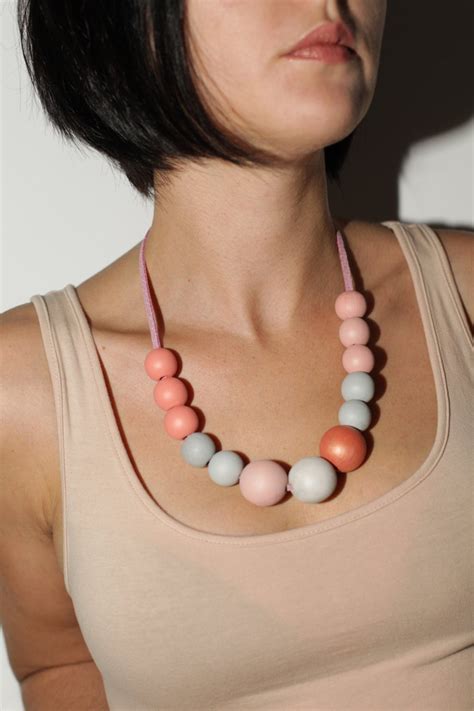 Pastel Blue Nude Wood Necklace Chunky Wooden Beads Blue Etsy