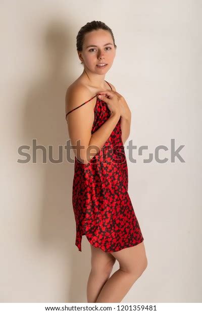 Pretty Petite Brunette Red Black Dress Stock Photo Shutterstock