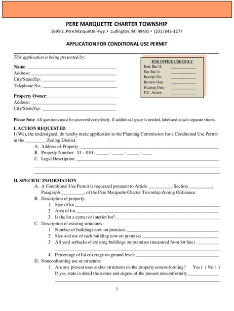 Fillable Online Conditional Use Permit Application Pere Marquette