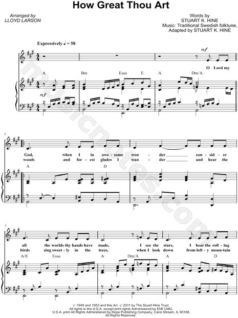 Traditional How Great Thou Art Sheet Music In A Major Transposable