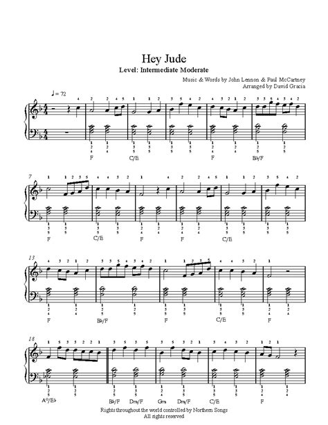 Beginner Hey Jude Piano Sheet Music Easy / The Beatles Hey Jude 2 Part ...