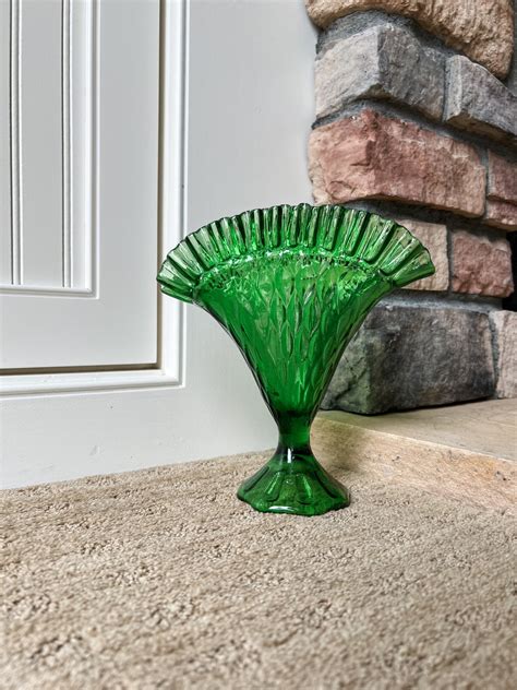 Westmoreland Emerald Green Glass Fan Vase Green Glass Vintage Glass