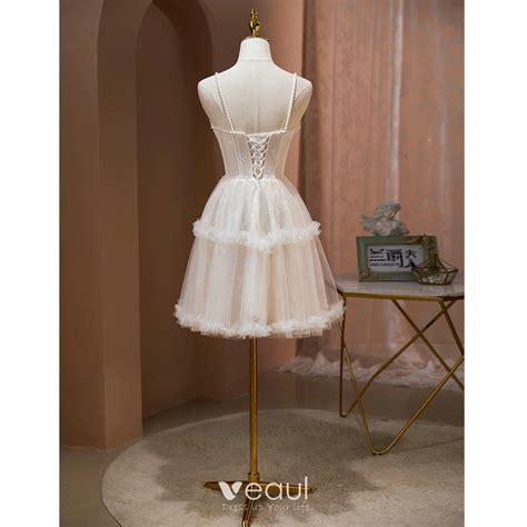 Sexy Nude Pearl Pierced Evening Party Party Dresses A Line Princess Spaghetti Straps