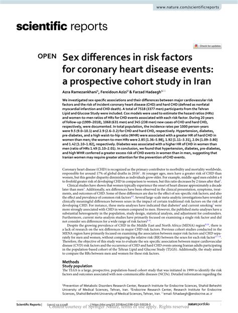 PDF Sex Differences In Risk Factors For Coronary Heart Disease Events A Prospective Cohort
