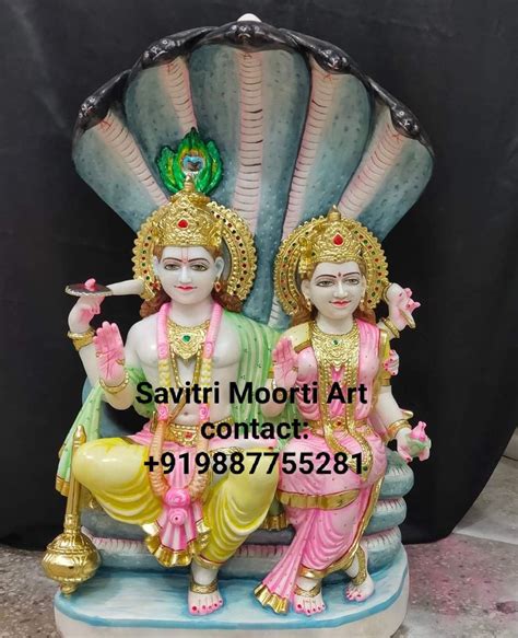 White Painted Marble God Statue Vishnu Laxmi For Worship Size