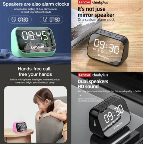 Lenovo Thinkplus Speaker Bluetooth 5 0 Portable Alarm Clock 1500mAh