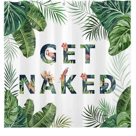Bath Tropical Get Naked Fabric Shower Curtain Green Palms Flamingos Hibiscus Nwot Poshmark