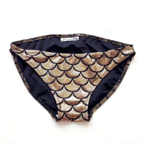 Mermaid Bikini Bottoms Gold Fish Scale Low Rise Swim Suit