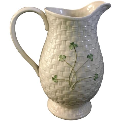 Belleek Shamrock Pitcher Basket Weave Made In Ireland Basket Weaving