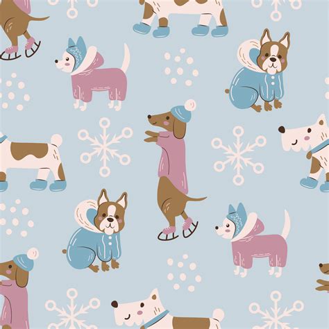 Winter dogs seamless pattern with snowflakes 14624792 Vector Art at