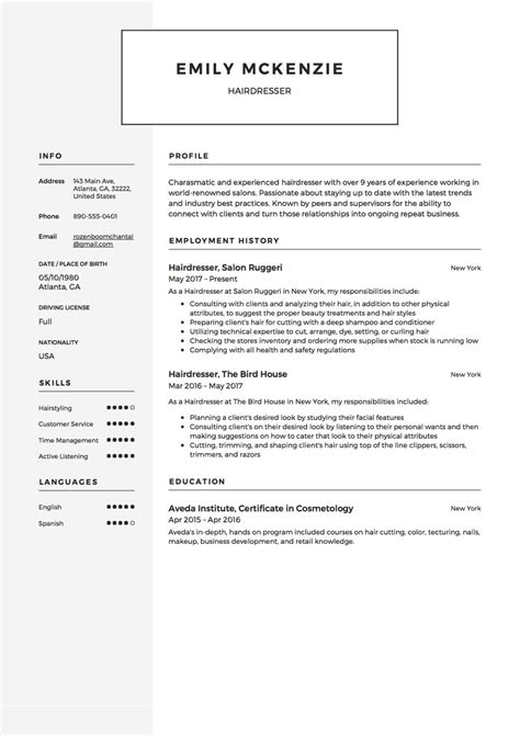 Hairdresser Resume Examples Pdf S