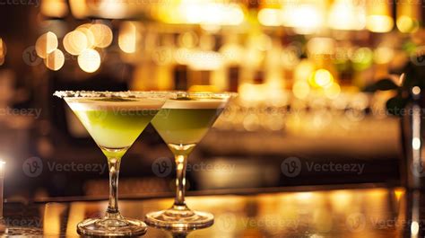 Green matcha martinis served on night bar table 47370326 Stock Photo at