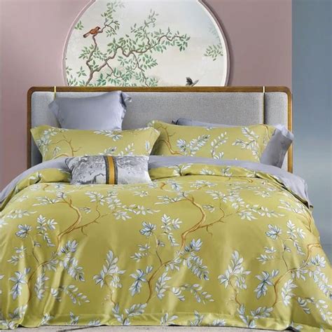 Постельное белье из тенселя желтый серый эвкалиптовое волокно в ...