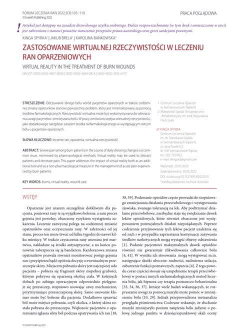 PDF Zastosowanie wirtualnej rzeczywistości w leczeniu ran