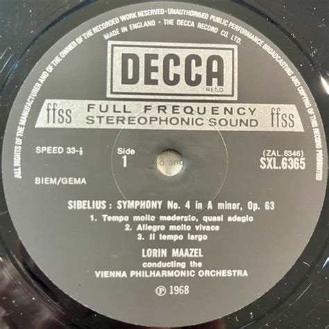 Maazel Sibelius Vienna Philharmonic Symphony No 4 Tapiola Vinyl