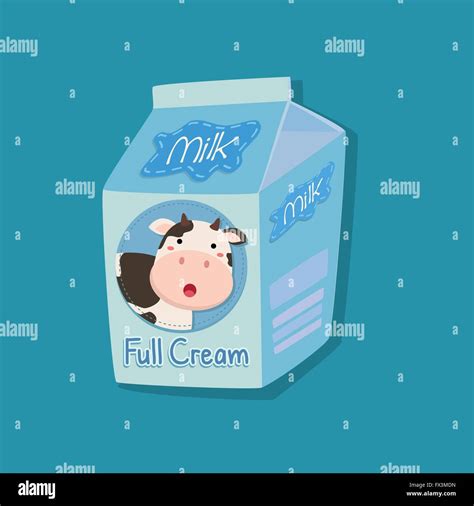 Full Cream Flavored Milk Carton With Cow Face Picture In Blue Background Stock Vector Image