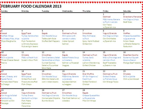 Heritage Homeschool February Food Calendar