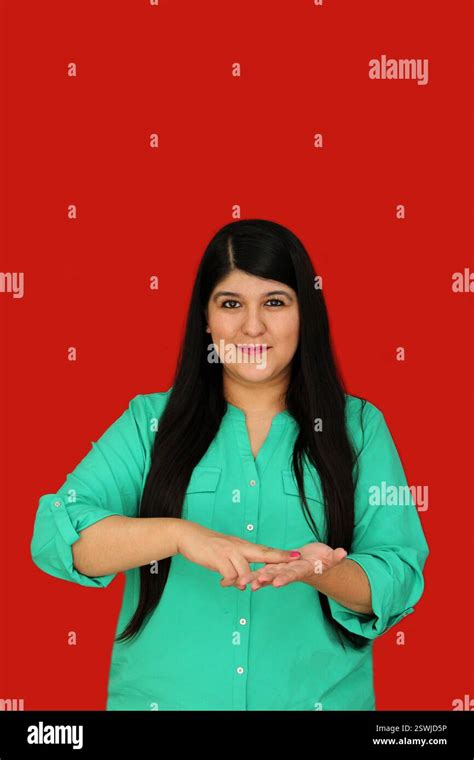 Year Old Latina Woman With Long Straight Hair Speaks Mexican Sign Language With Fingers Used
