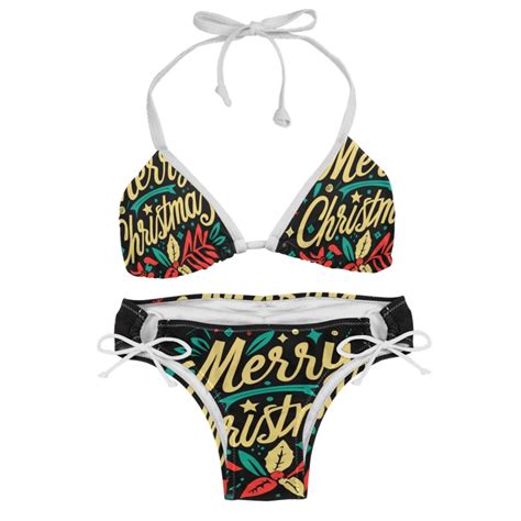 Christmas Font Swimsuit Women Bikinis Detachable Sponge Adjustable Strap Bikini Set Two Pack