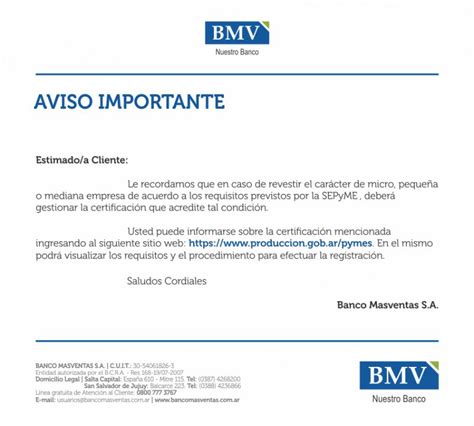 Certificacion Mipyme Banco Masventas S A